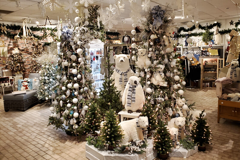 a festive holiday display inside a store
